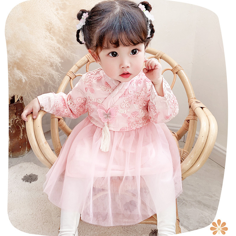 Đầm Tết bé gái cao cấp, váy Hanfu siêu xinh, chất đẹp mềm mại, họa tiết thêu nổi sang trọng | MV09
