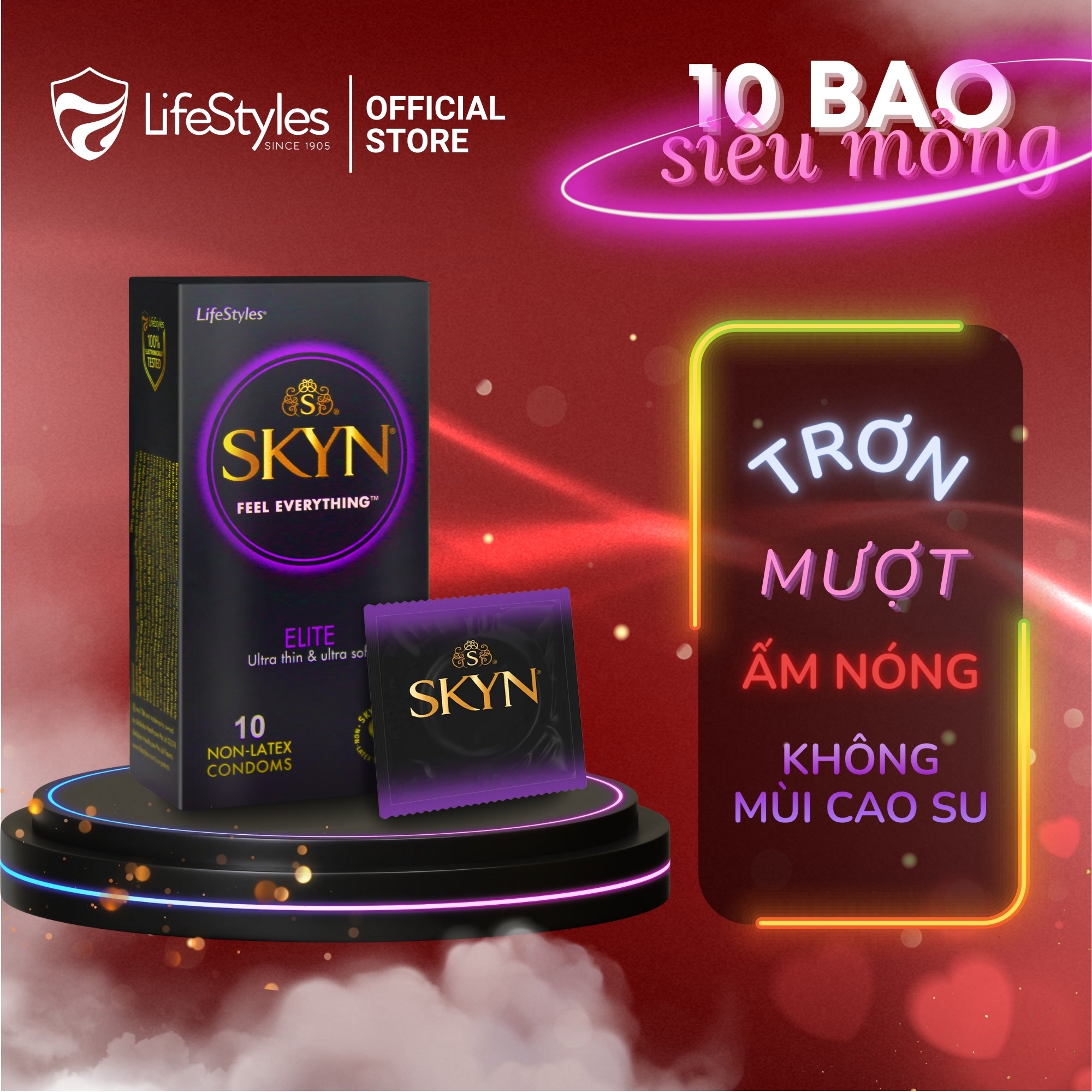 Bao cao su siêu mỏng, trơn mượt LifeStyles SKYN Elite - Non-latex không mùi cao su - 10 bao