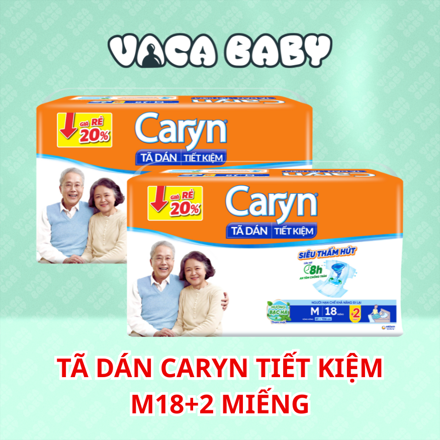Combo 2 gói tã dán người già Caryn ngày và đêm siêu tiết kiệm gói lớn M18/L18 miếng
