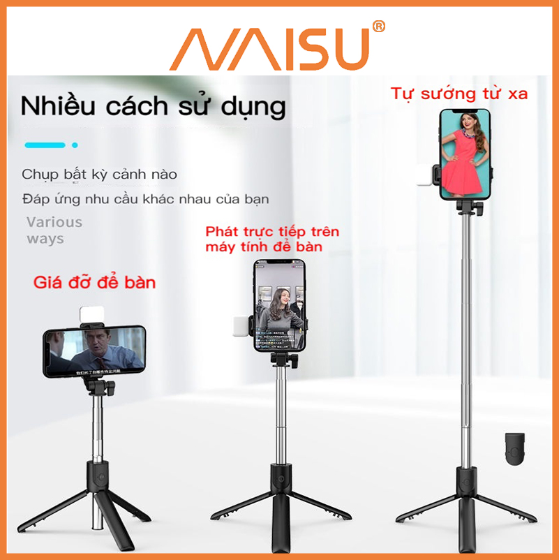 Gậy Chụp Ảnh Tự Sướng Bluetooth, Tripod Livestream 3 chân máy sống, ánh sáng lấp đầy, có thể gấp lại ID – 1815 - Hàng nhập khẩu