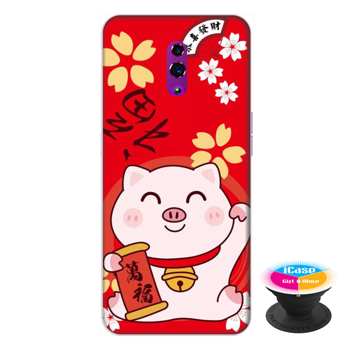 Ốp lưng điện thoại Oppo Reno hình Mèo May Mắn Mẫu 1 tặng kèm giá đỡ điện thoại iCase xinh xắn - Hàng chính hãng