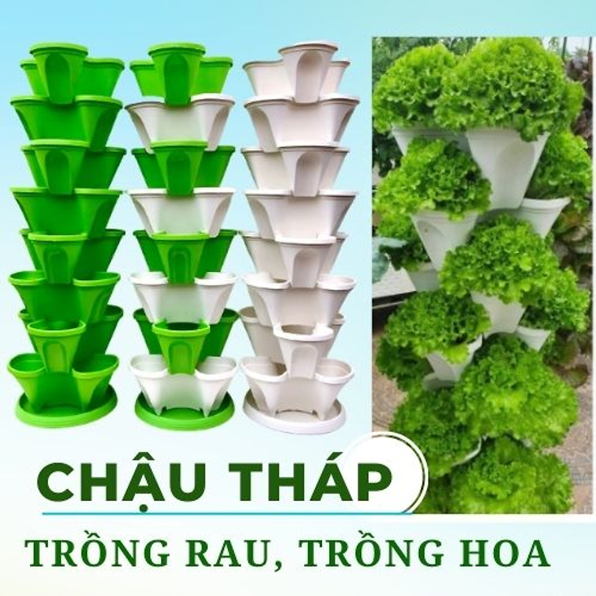 Chậu nhựa lắp ráp 6 tầng hình THÁP loại 3 cánh Trồng Rau Sạch - Cây ăn trái - Hoa kiểng