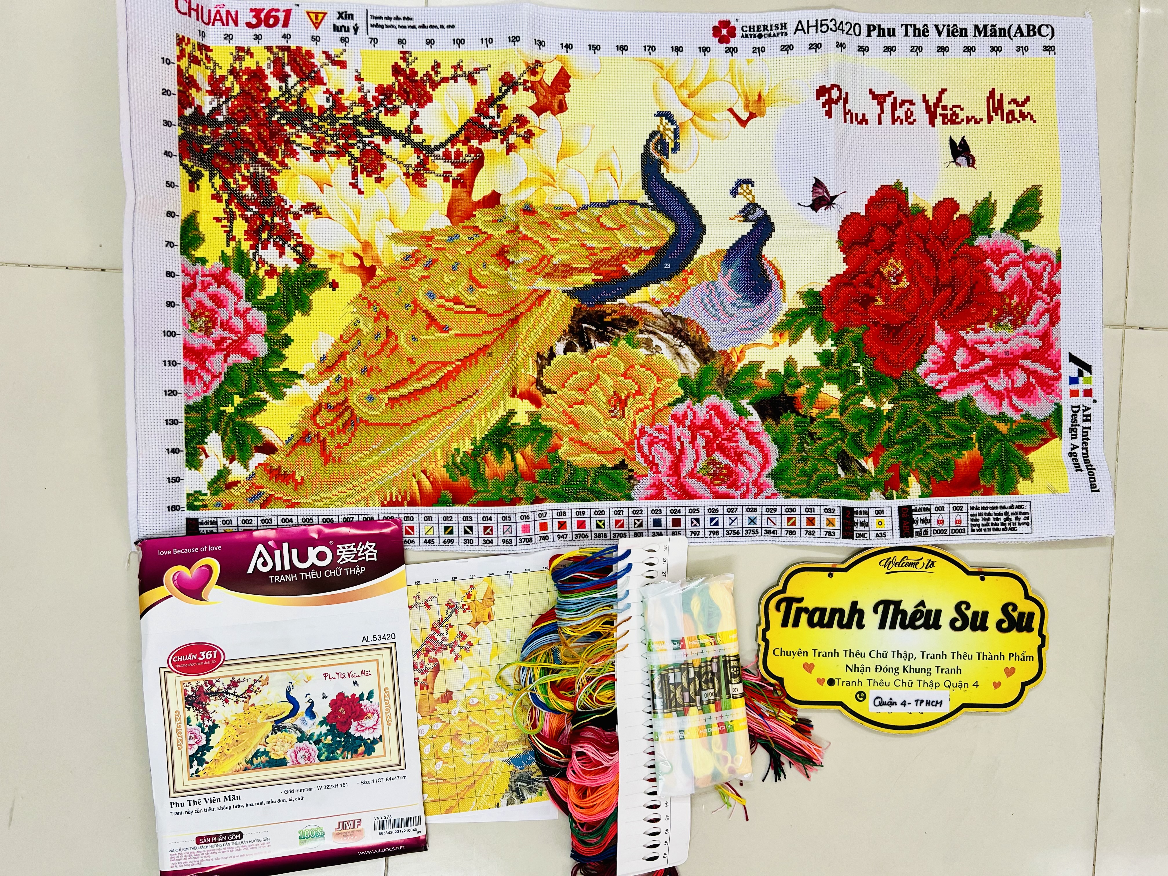 Tranh thêu chữ thập Phu thê viên mãn AL53420, kích thước 84 x 47 cm