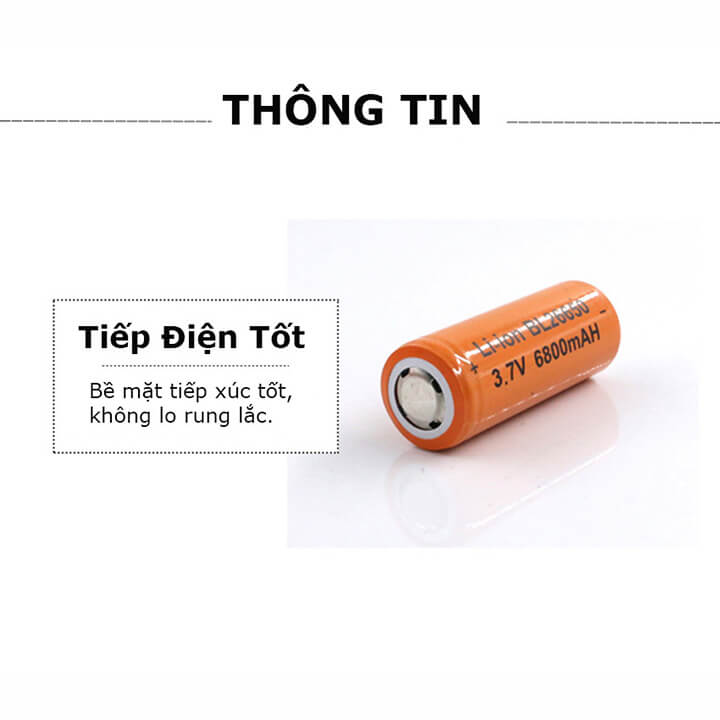 Pin 26650 Dung lượng 6800mAh 3.7v dòng xả 10A dùng cho quạt MINI,đèn pin,Tông Đơ,Sạc Dự phòng