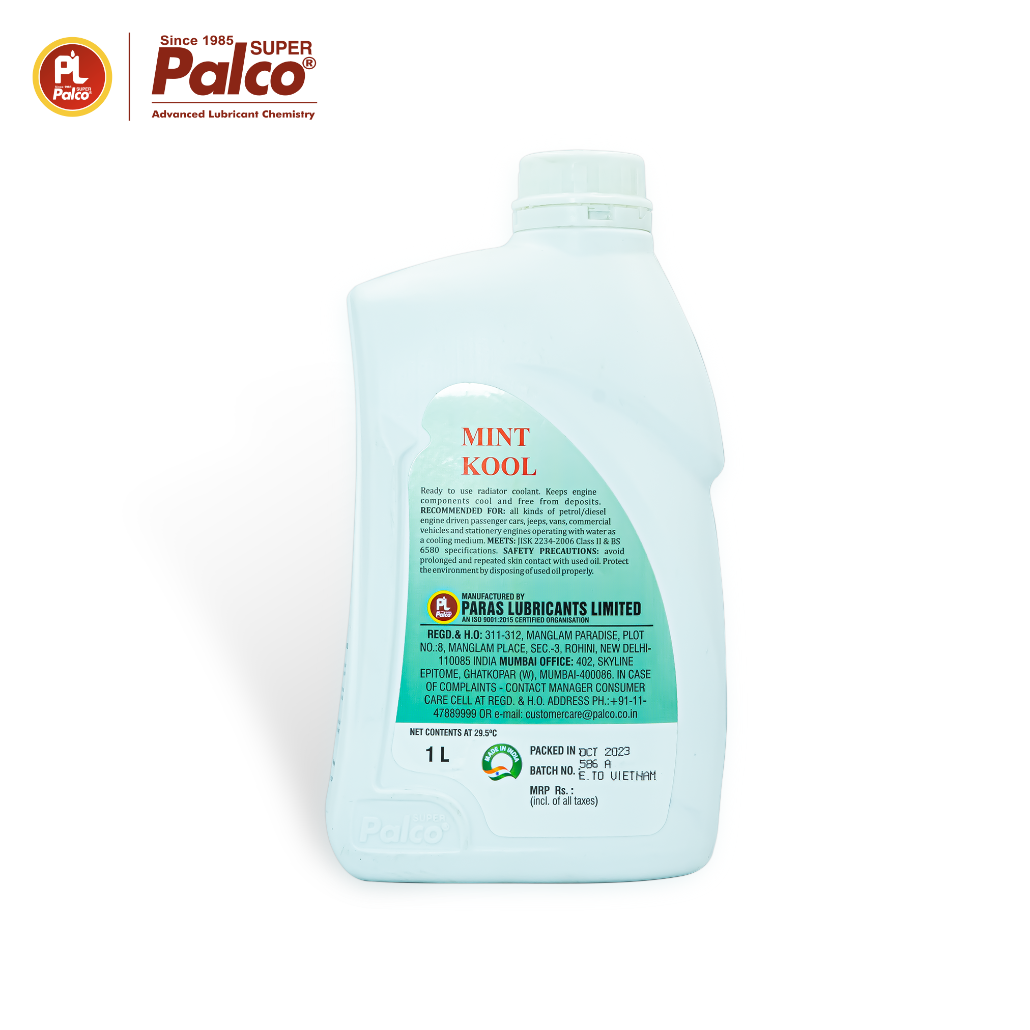 Nước làm mát động cơ ô tô, xe máy PALCO Mint Kool - Chai 1L pha sẵn - Nhập khẩu Ấn Độ