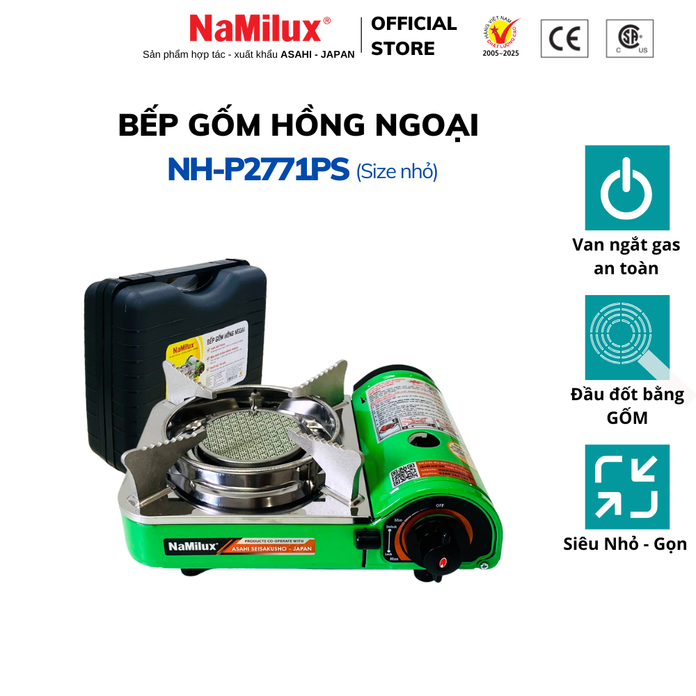 Bếp Gas Mini (Du Lịch) Hồng Ngoại NaMilux NH-P2771PS│Thiết Kế Nhỏ Gọn, Tiết Kiệm Diện Tích│Hàng Chính Hãng