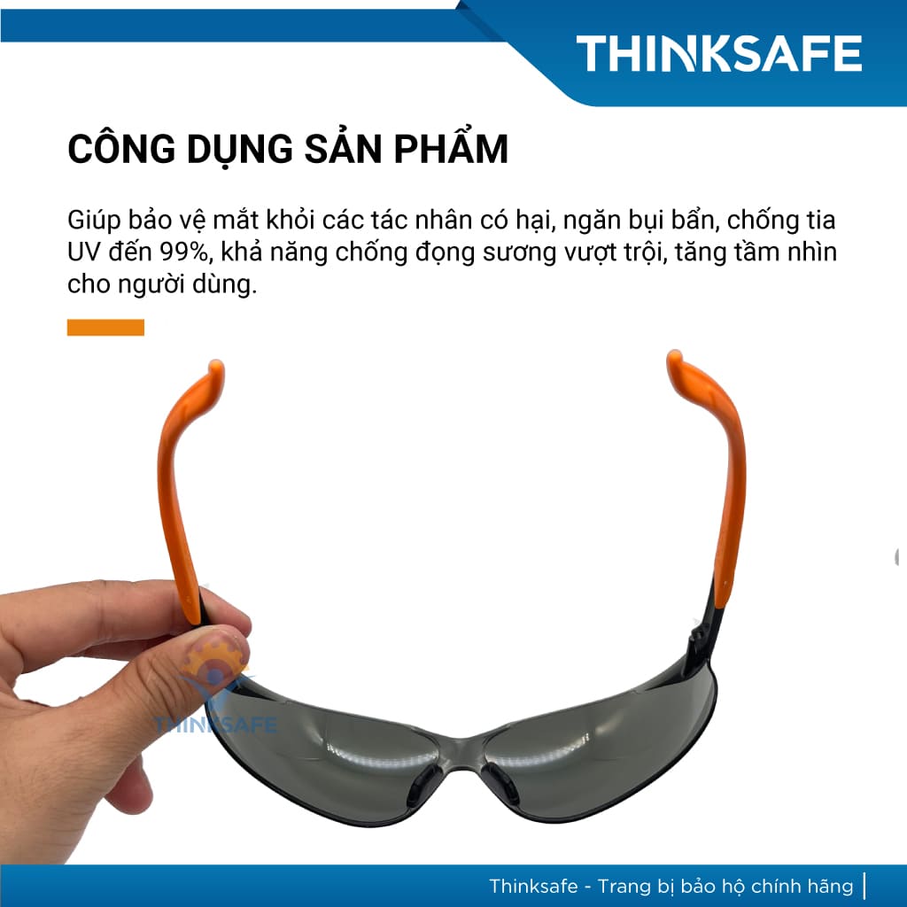 Kính bảo hộ King's Thinksafe, kính trắng chống bụi đi đường, che mặt đa năng, chống tia uv, nhập khẩu chính hãng (màu đen tráng bạc)