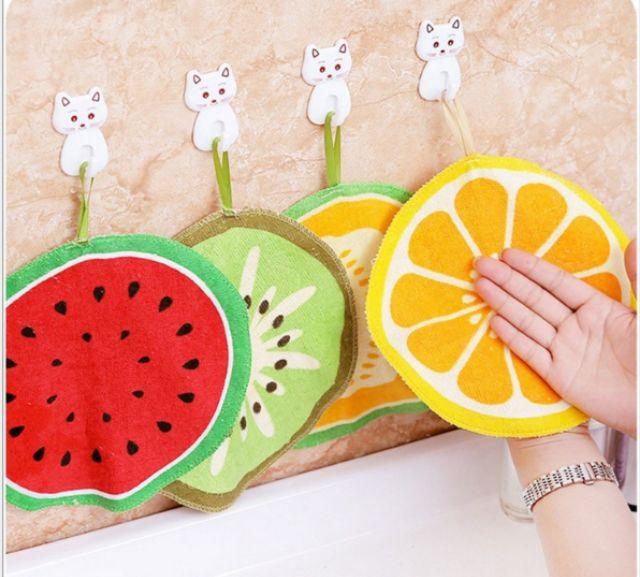 2 Khăn tròn nhỏ lau tay hình kiwi, dưa hấu