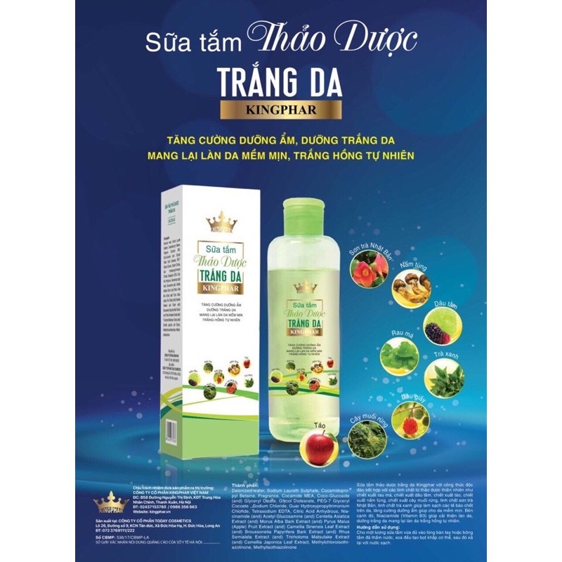 Sữa tắm Thảo dược trắng da Kingphar, chai 250ml