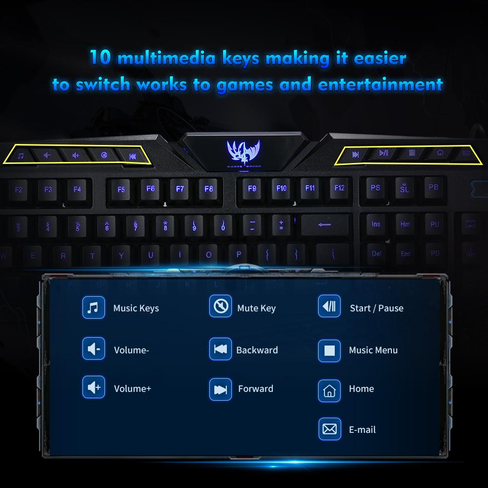 Gaming Keyboard Waterproof Characters Keyboard USB Wired 3-Level Backlit Keyboard Ergonomic Keyboard Switchable LX-K002