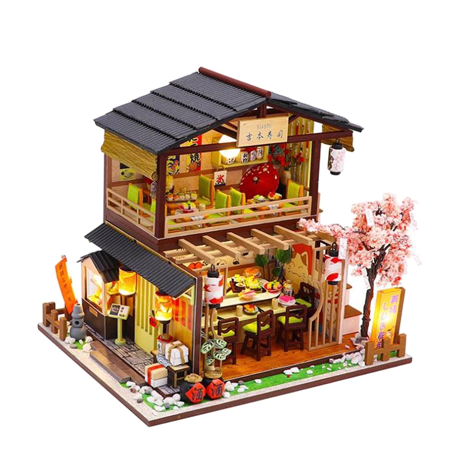 DIY Miniature Dollhouse Kit with Furniture & LED Light Warm Sushi Shop Gifts