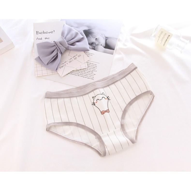 Hộp 05 quần lót cotton hình mèo ghi trắng