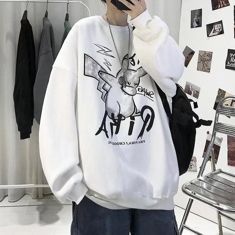 Áo Sweater Tay Dài Cổ Tròn Dáng Rộng In Họa Tiết Hoạt Hình Phong Cách Hip Hop