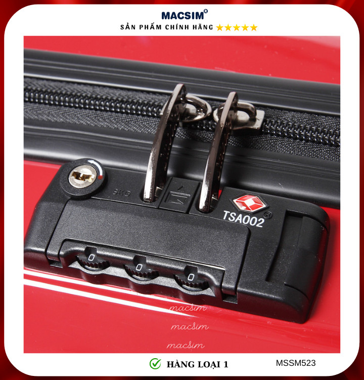 Vali cao cấp Macsim Smooire MSSM523 cỡ 20 inch màu gold, Balck, Red - Hàng loại 1