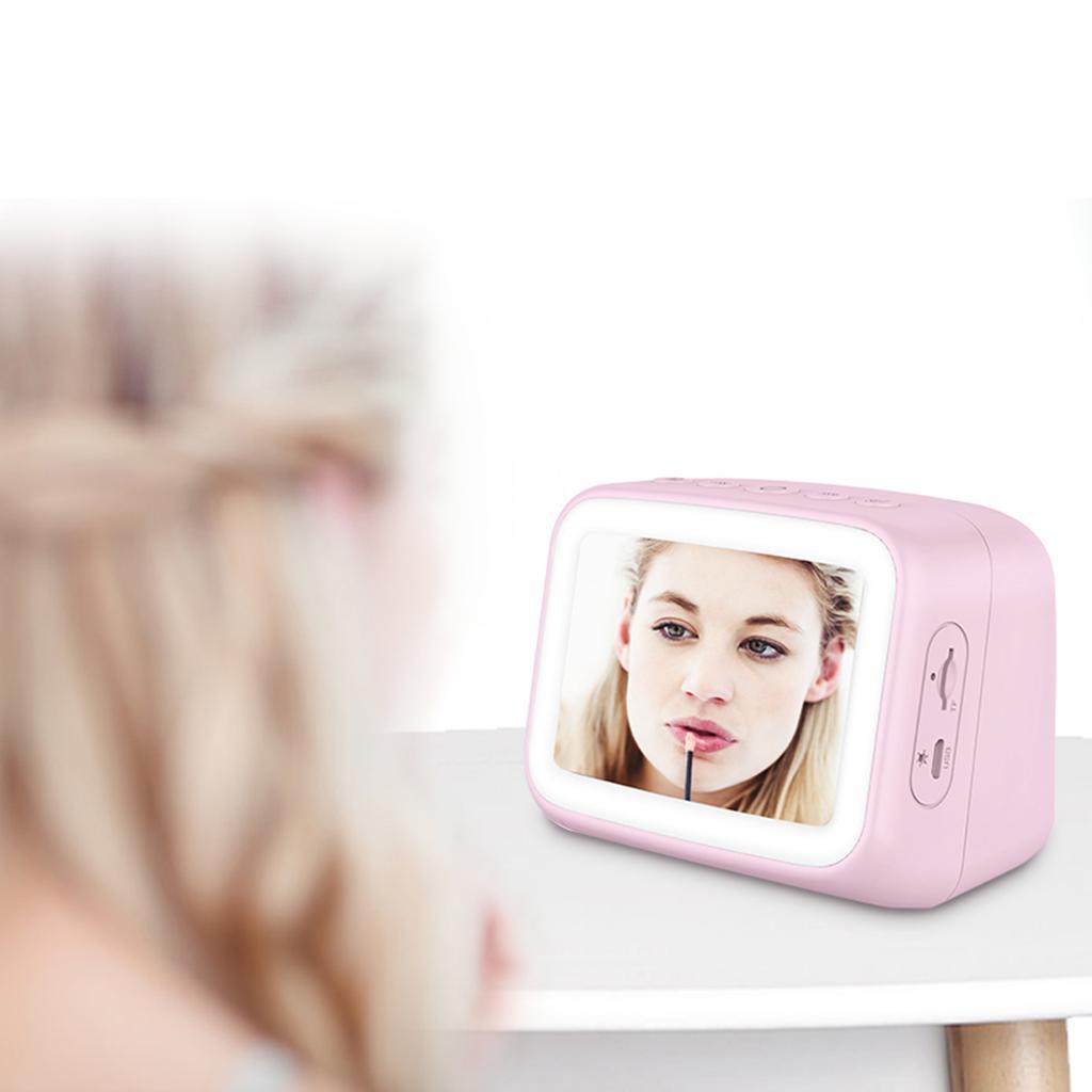 Mirror Adjustable LED Light Alarm Clock Bluetooth Speaker FM Built-in Mic TF