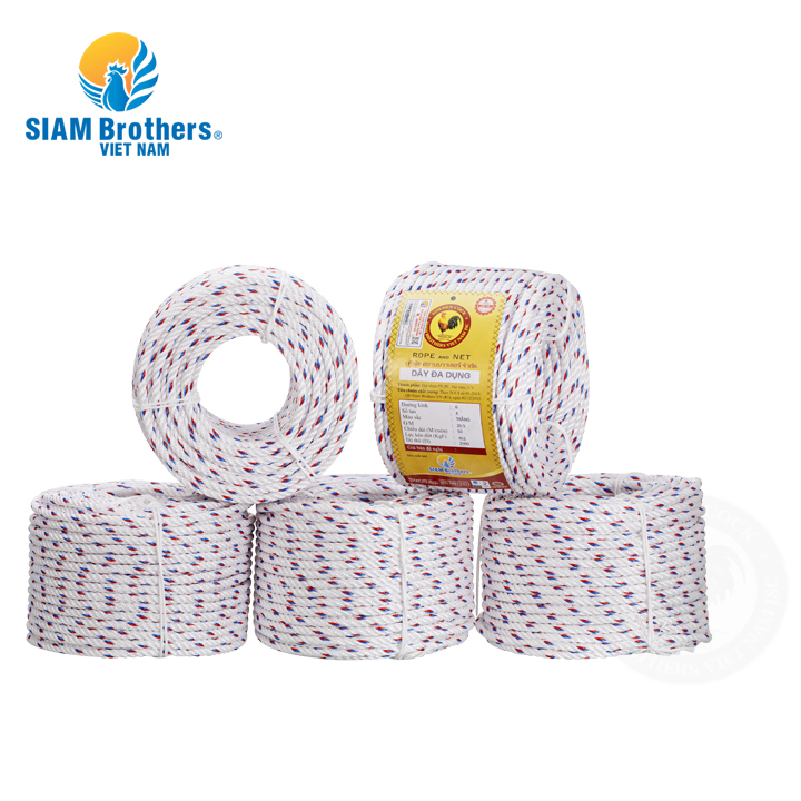 Dây thừng PP đa dụng siêu bền Siam Brothers - 4 tao/6mm - 50m (bán theo cuộn)