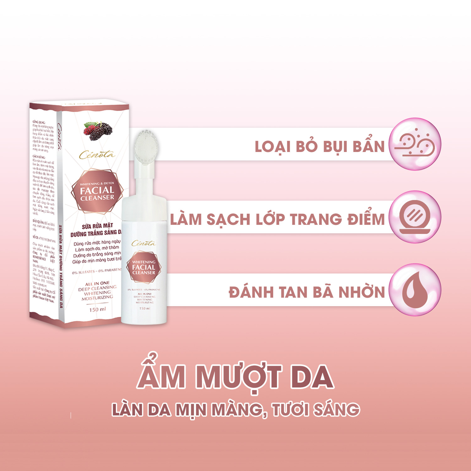 Sữa rửa mặt trắng da Cenota Whitening Facial Cleanser 150ml Trắng sáng Mịn màng