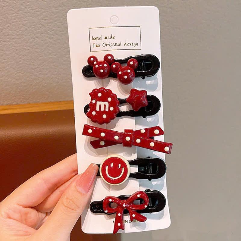 Set 5 kẹp tóc 2025 nơ đỏ năm mới gấu bộ nụ cười smile - giao mẫu ngẫu nhiên