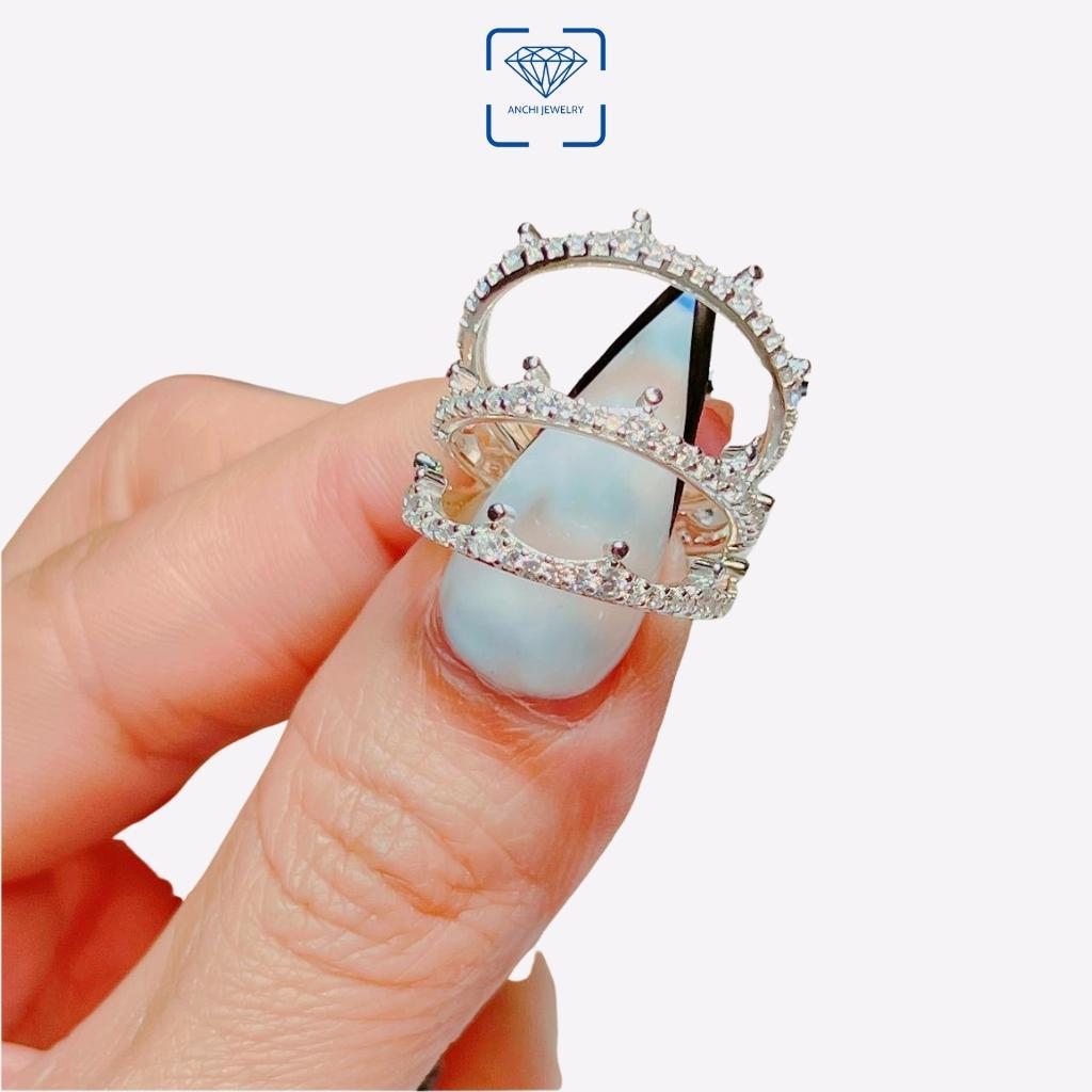 Nhẫn bạc vương miện nữ đính full đá nhỏ, Anchi jewelry