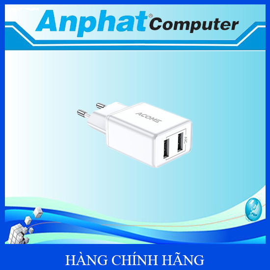 Củ sạc 2 cổng USB sạc nhanh 2.4A ACOME AC03 (White) - Hàng Chính Hãng