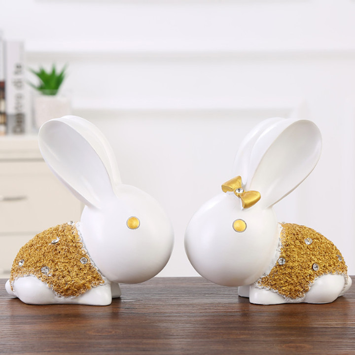 Tượng trang trí - Cặp thỏ tình nhân decor đẹp để bàn