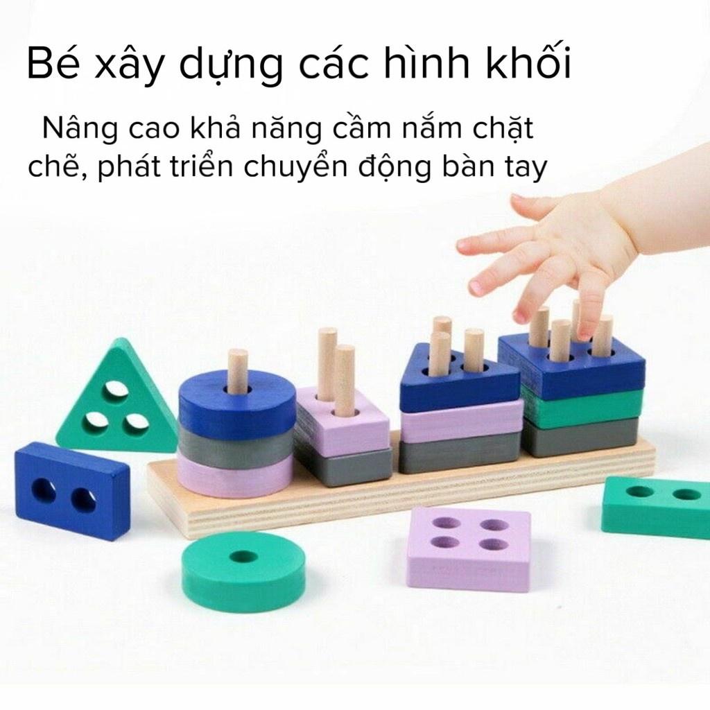 Đồ chơi thông minh Montessori giúp trẻ phân biệt hình khối màu sắc, Bộ thả hình 4 khối cơ bản