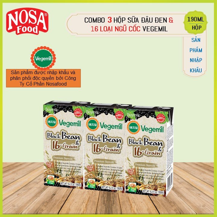 Combo 3 Sữa Hạt Vegemil Đậu Đen 16 Loại Ngũ Cốc 190ml