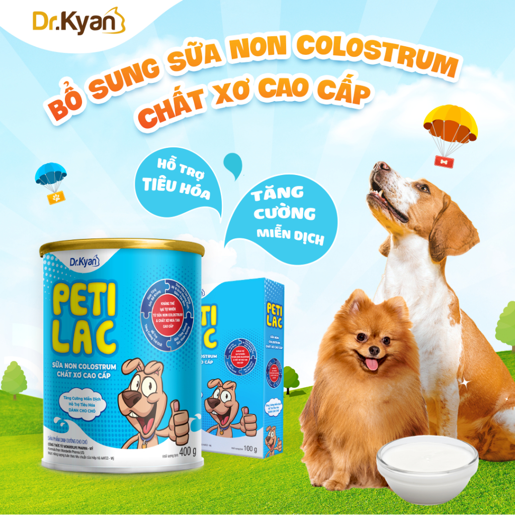 Sữa Bột Dinh Dưỡng PETILAC Bổ Sung Sữa Non Colostrum &amp; Chất Xơ Cao Cấp Cho Chó Dr.Kyan 100g Và 400g - YonaPetshop