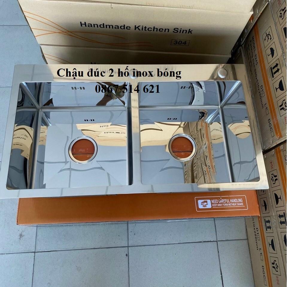 Chậu đúc bóng, chậu rửa chén bát 2 hố inox. KMISU Thiết bị vệ sinh