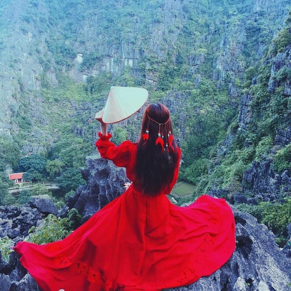 Đầm váy maxi đỏ lụa thái mềm xẻ tà cánh tiên cổ V tay dài bo đi biển dự tiệc dạo phố bigsize gợi cảm sexy