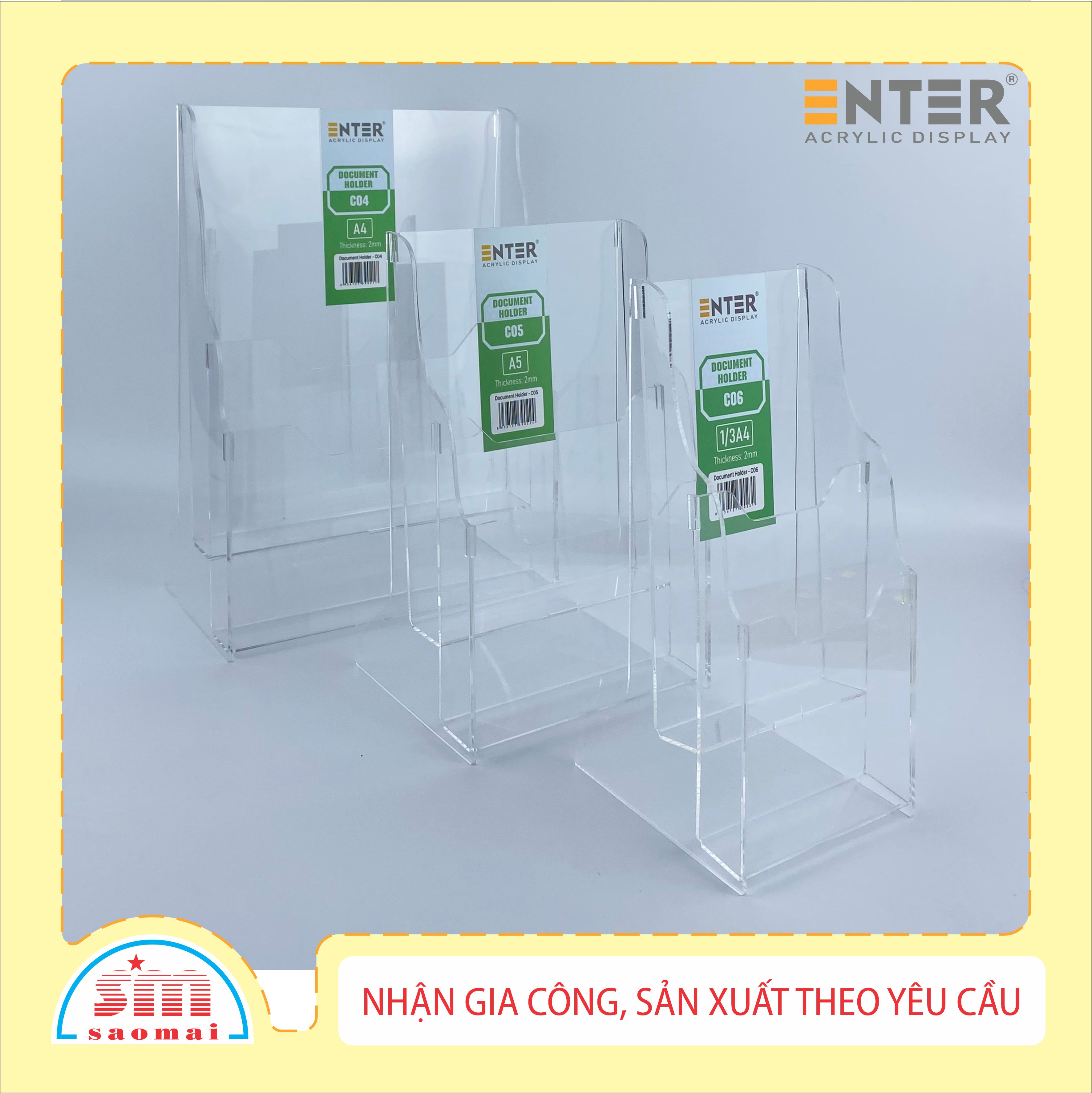 Kệ nhiều giấy 2 ngăn mica Enter C06 10x21cm 1/3A4 đứng 2mm