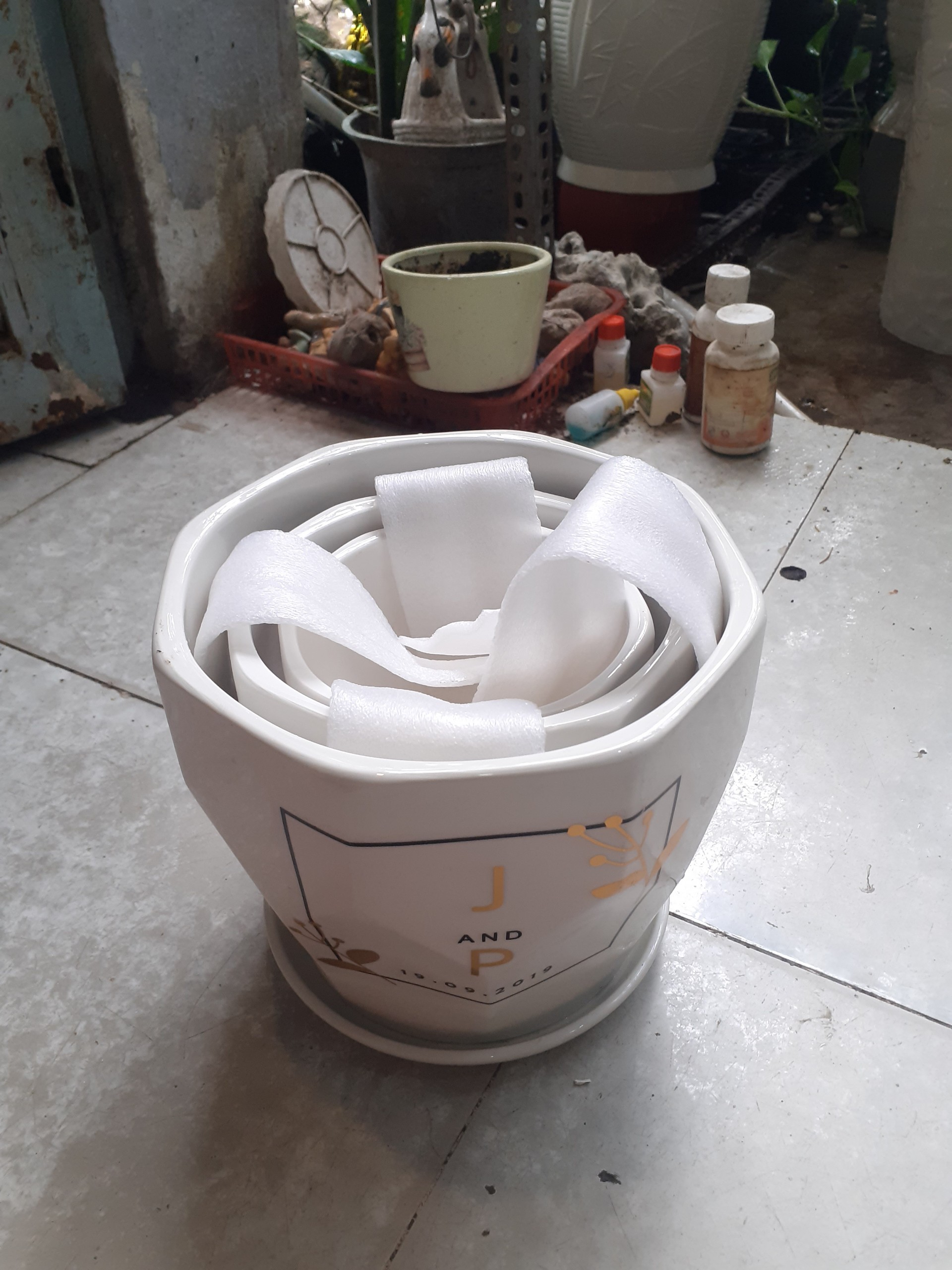 BỘ 3 Chậu kèm dĩa BÁT GIÁC J&P . 1 CHẬU SIZE TRUNG .
