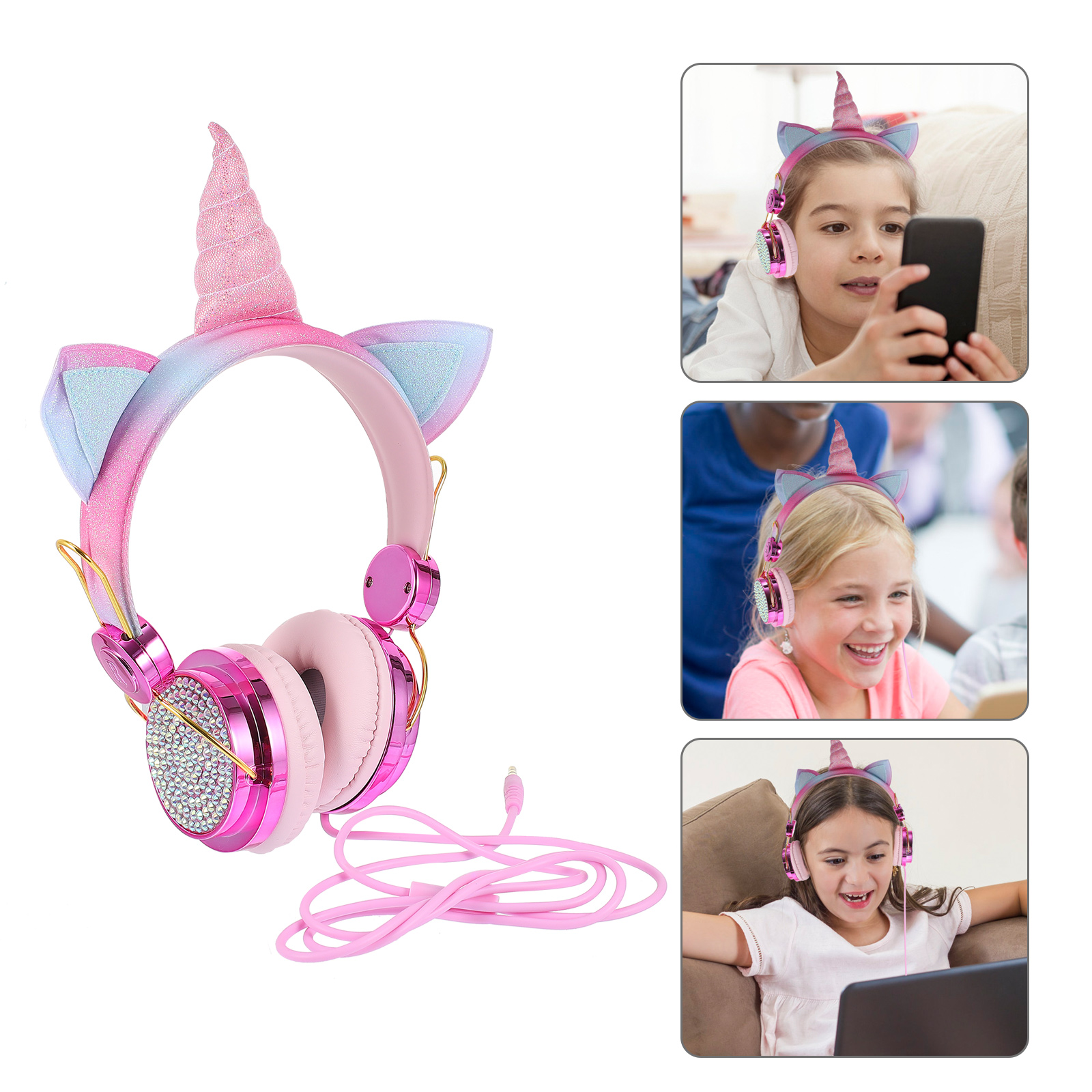Chơi Game Có Dây Tai Nghe Sừng Mèo Hình Dạng Tai Có Dây 3.5Mm Headphone Máy Tính