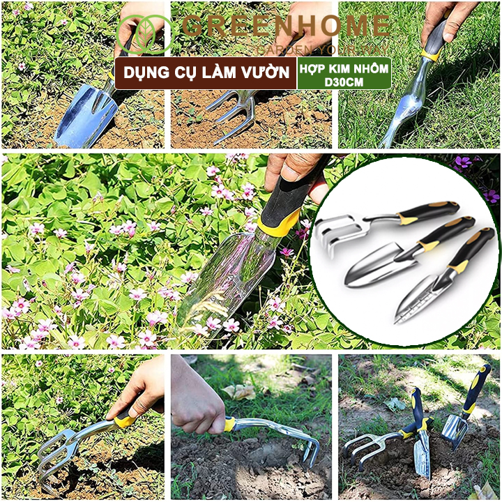 Xẻng Cào Chỉa Làm Vườn D30xr7,5cm Greenhome, Hợp Kim Nhôm Chống Gỉ, Tay Cầm Cao Su Chống Trượt. Tiện Lợi, Dễ Vệ Sinh