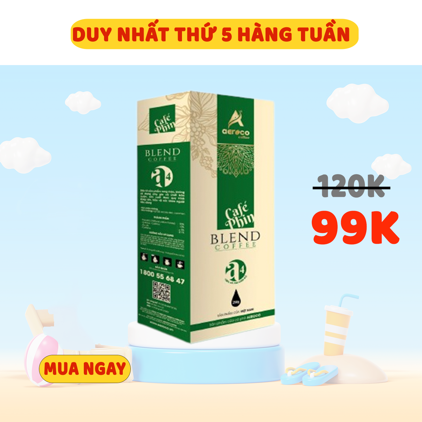 Đặc Sản Buôn Mê Thuột - Cà Phê Đặc Sản Aeroco A4, Hộp 250G, Pha Phin, Nguyên Chất 100% Rang Mộc Hậu Vị Ngọt Thơm Quyến Rũ