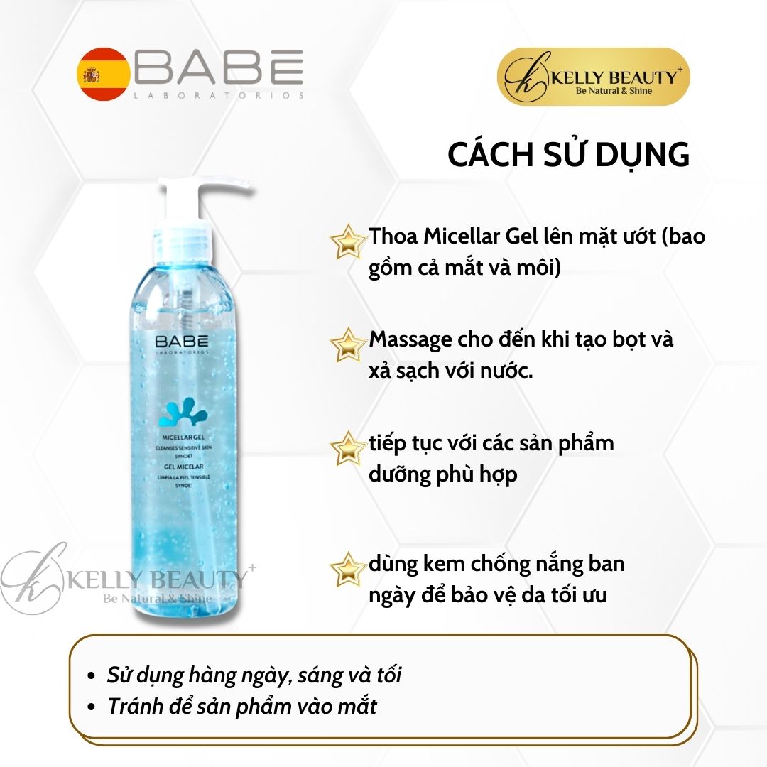 Gel Tẩy Trang Rửa Mặt BABE Micellar Gel - Làm Sạch Dịu Nhẹ, Dưỡng Ẩm Giúp Da Mềm Mại, Mịn Màng | Kelly Beauty