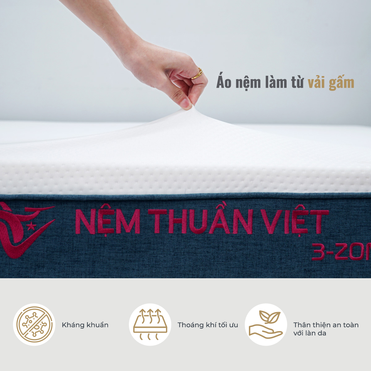 (1m6x2mx12cm) Nệm Foam Phân Vùng Thuần Việt 3'zone Felix - Miễn Phí Vận Chuyển, Bảo Hành 12 Năm, Trả Góp 0%