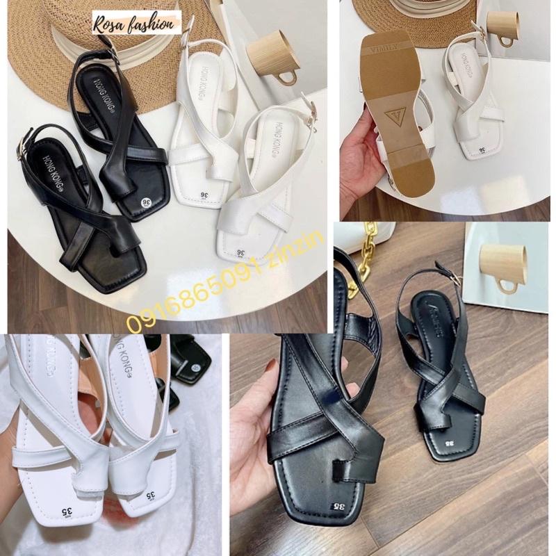 Sandal quai chéo kết hợp xỏ ngón khóa cài, dép quai hậu học sinh