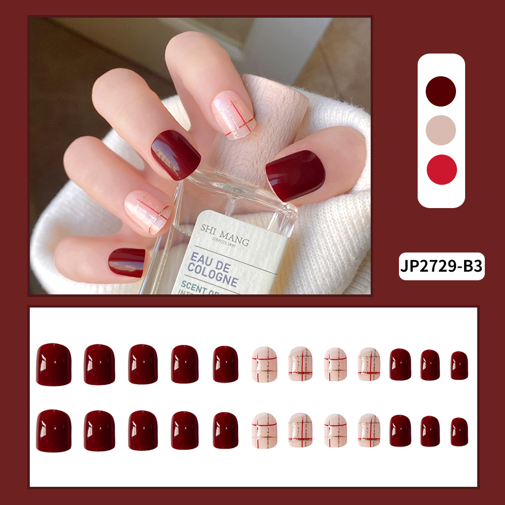 Móng giả đỏ sâm panh 24 móng, Móng tay giả kèm keo đẹp lấp lánh Mẫu T2729
