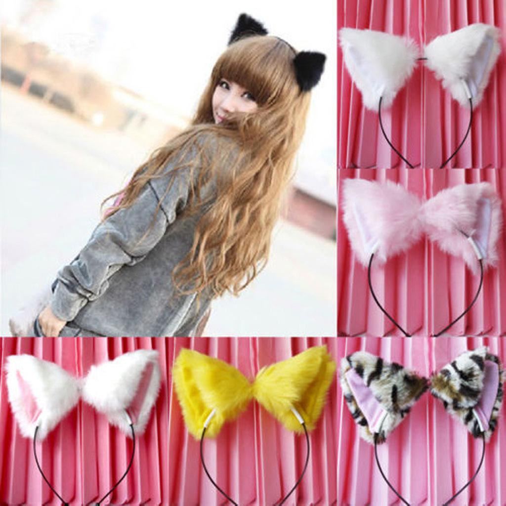 Cat Ears Hairband Hair Clip Accessories Plush Elastic Party Halloween Cosplay Costume