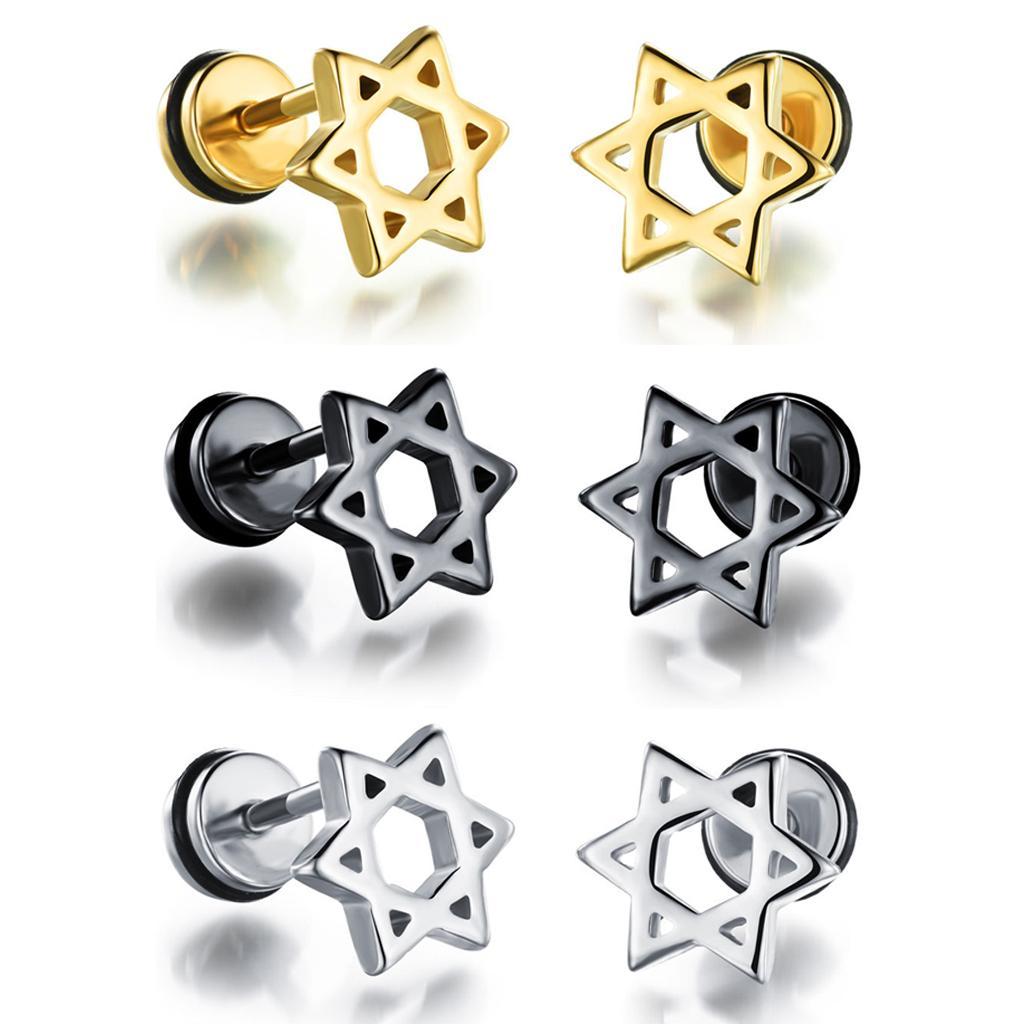 Pack of 3 Pairs Star of 361L Stainless Steel Ear Stud Earrings Screw