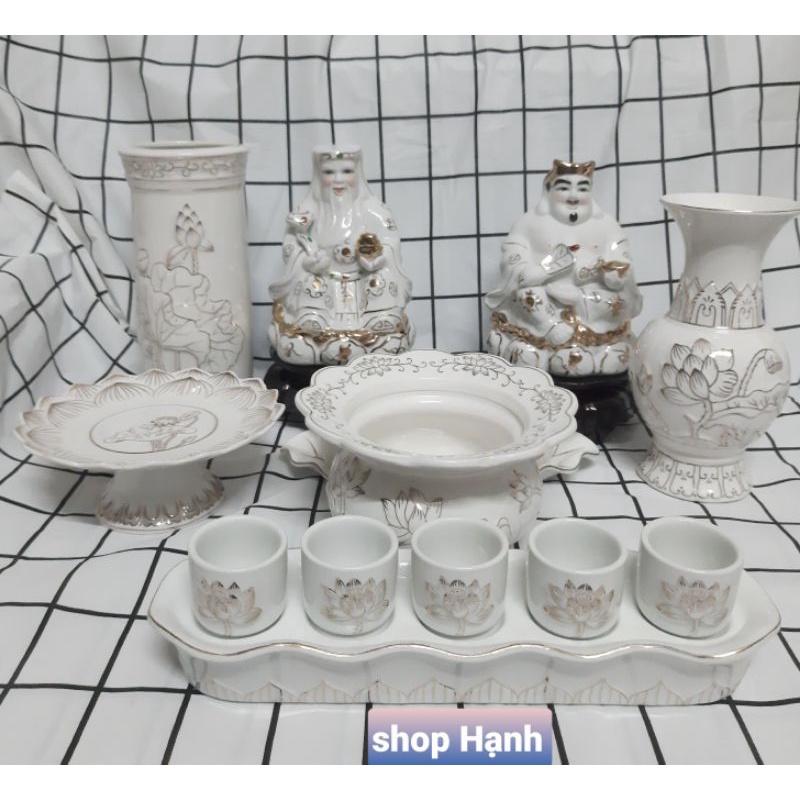 Combo Ông Địa Thần Tài sứ trắng bạch ngọc cao 17 cm