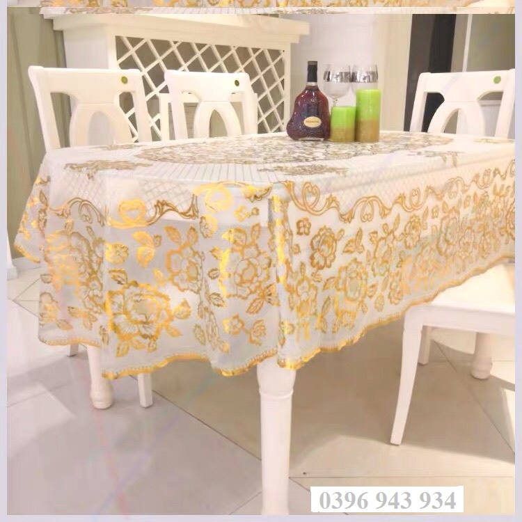 Khăn trải bàn oval 150*230cm ren vàng, khăn trải bàn ăn, khăn trải bàn nhựa