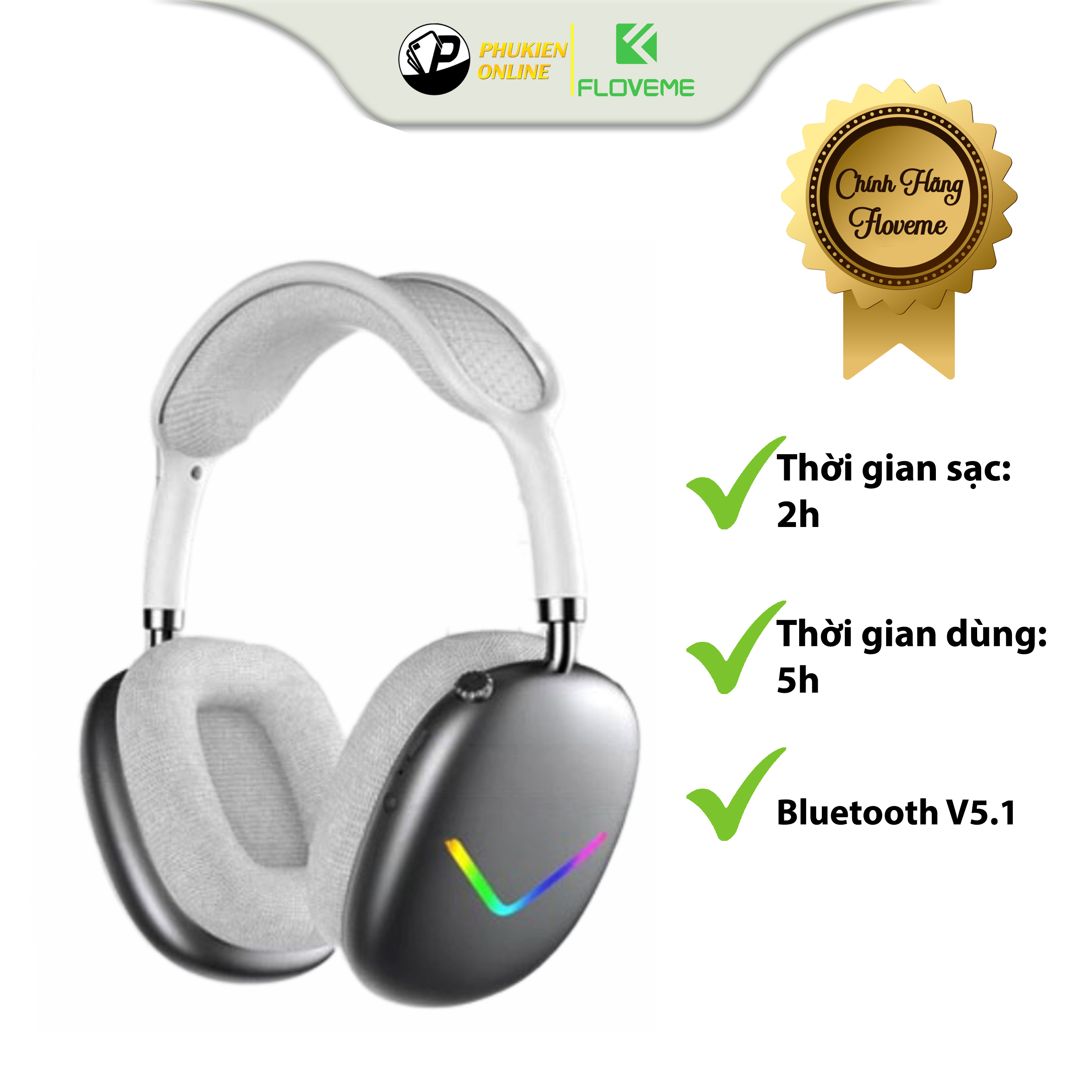 Tai Nghe Không Dây Bluetooth Floveme Chụp Đầu J01 - Tai Nghe Thể Thao - Công nghệ Bluetooth 5.0 - Âm Bass Lớn - Nghe Ấm-Hàng chính hãng