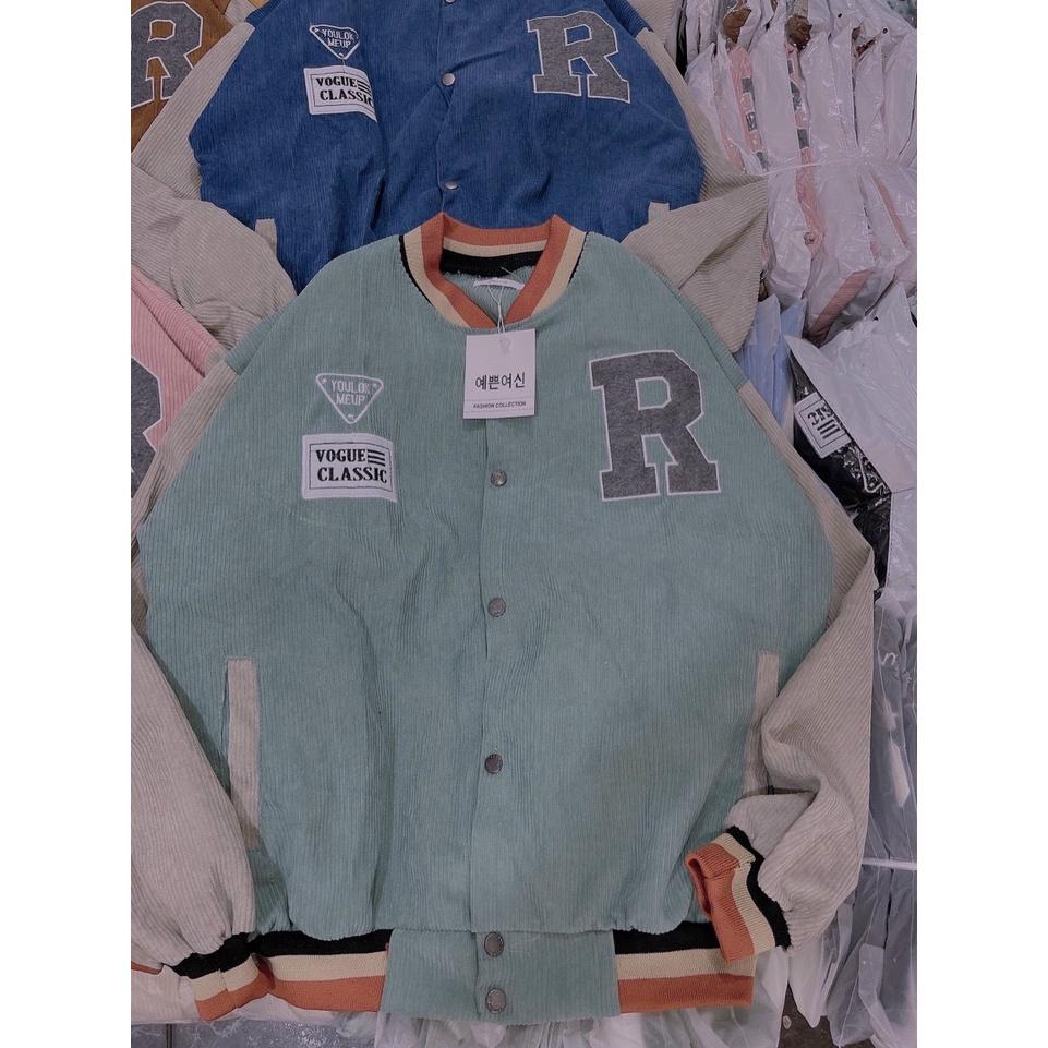 Áo Bomber Nhung Tăm Thêu Logo R Form Unisex Nam Nữ