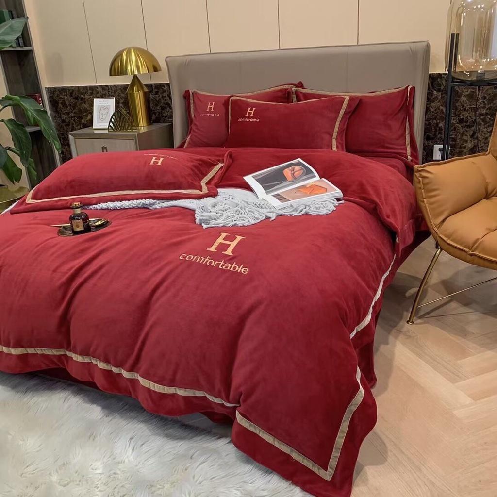 Bộ ga gối vỏ chăn nỉ chữ H 4 món