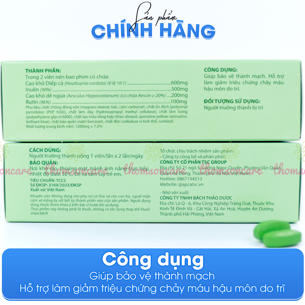 Viên uống Giấp Cá TSC - Bổ sung chất xơ, ngăn ngừa táo bón, trĩ, bảo vệ thành mạch từ cao khô diếp cá - Hộp 30 viên Thomsoncare