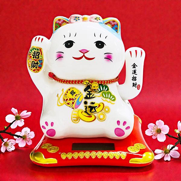 Tượng Mèo Thần Tài Vẩy Tay 12 cm - Trang Trí Tết - T87 - Tai Mèo Màu Xanh