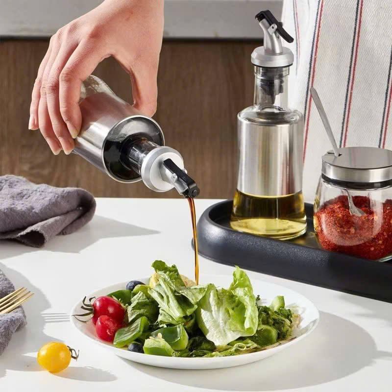 Chai Thủy Tinh Đựng Gia Vị Dầu Ăn 300ml - 500ml, Bình Đựng Nước Mắm Inox Cao Cấp Tiện Ích
