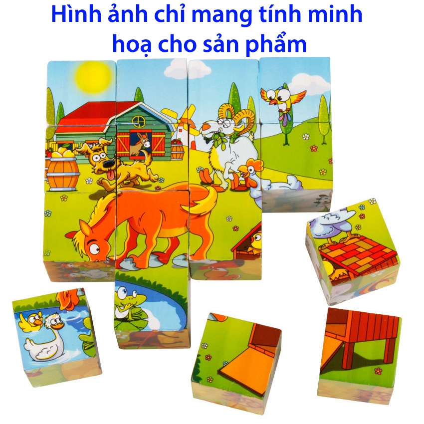 Đồ chơi ghép hình 16 khối lập phương, xếp hình gỗ 6 mặt giúp bé rèn luyện tư duy LP16